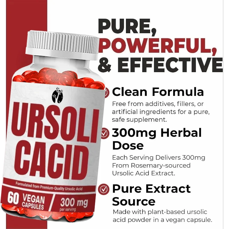 300mg Pure Ursolic Acid Supplement, Rosemary Leaf Extract Powder -60 Capsules