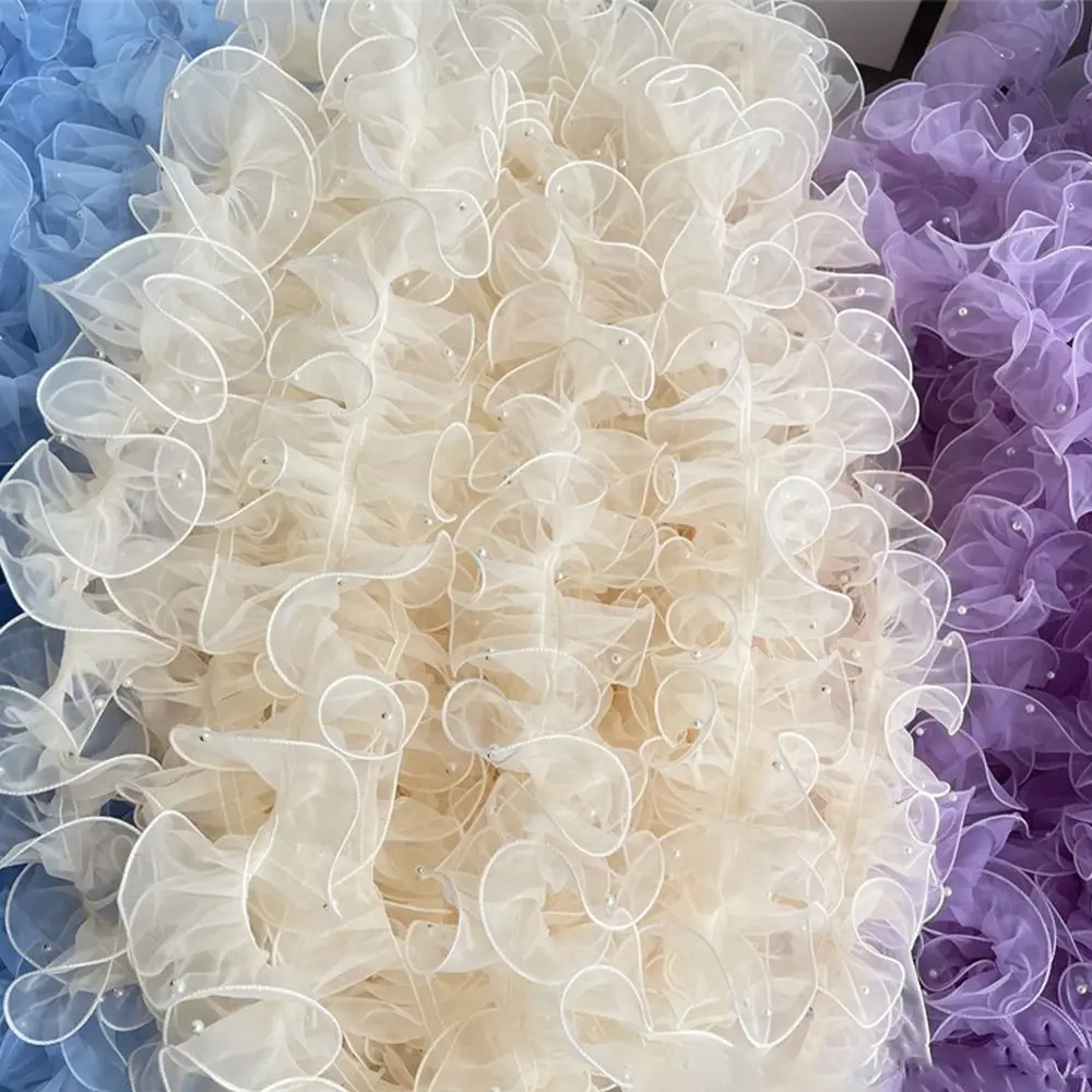 11cm Wide Organza Beaded Ribbon 1 Yard Wave Ruffle Edge Pleated Lace Trim Flower Lace Pearl Fabric Edge Lolita Lace Accessories