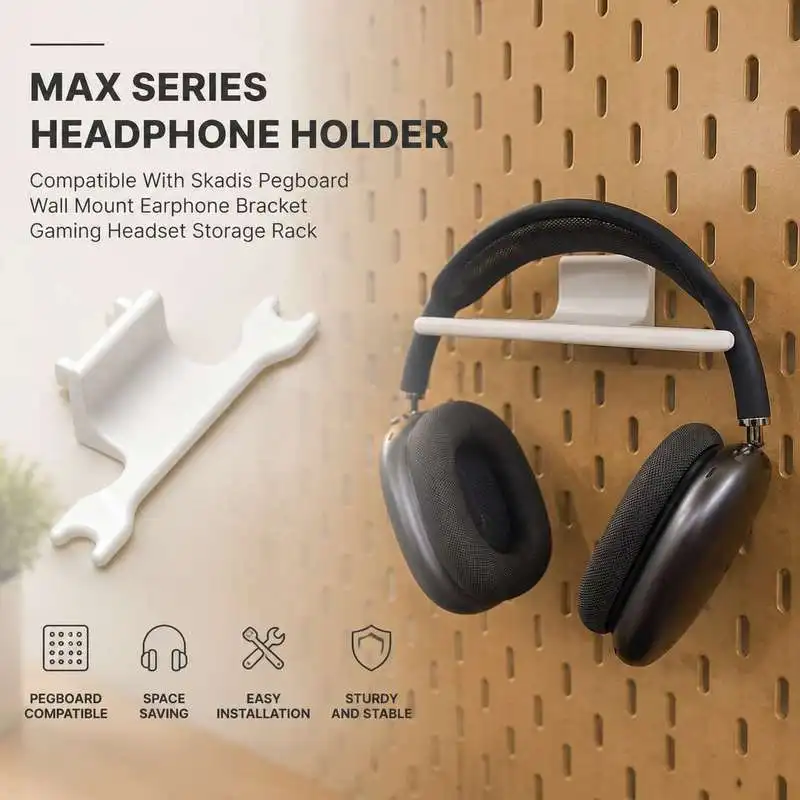 Max Series Headphone Holder Compatible With Skadis Pegboard Wall Mount Earphone Bracket Gaming Headset Storage Rack