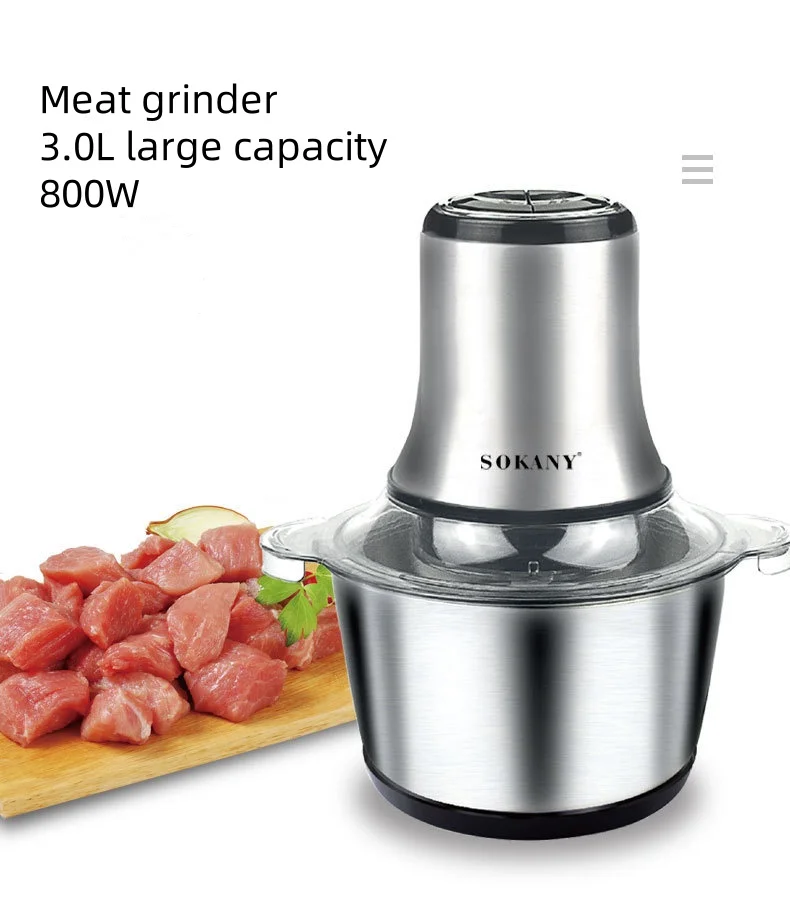 

Household Meat Grinder Electric Small Stainless Steel Multi-function Meat Grinder 800W Food Processor 3L Food Processor