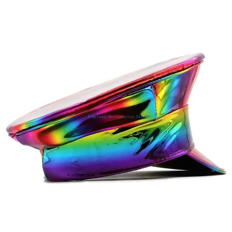 97QE PatentLeather الكابتن قبعة للكبار ملهى ليلي قبعة بريق قبعة الحفلات للنساء الرجال الرقص قبعة العازبة أغطية الرأس