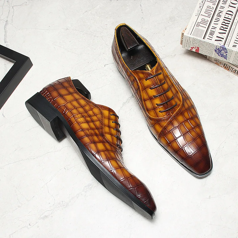 Men's Genuine Leather Oxfords Black Brown Blue