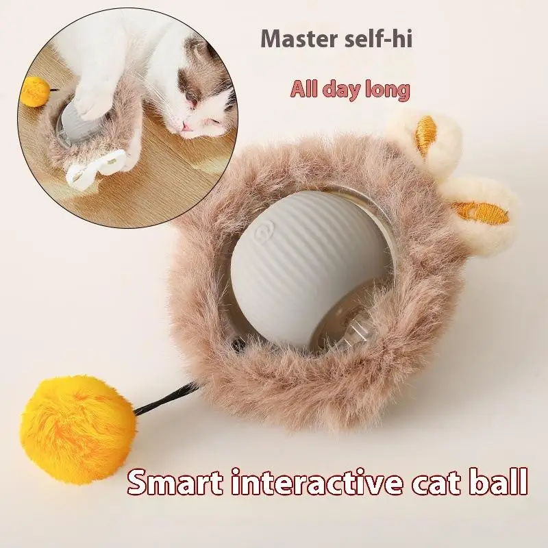 Interactive Cat Toy Intelligent Electric Automatic Rolling USB Rechargeable with Rope Sound Making Toy Ball Kitty Pet Toys