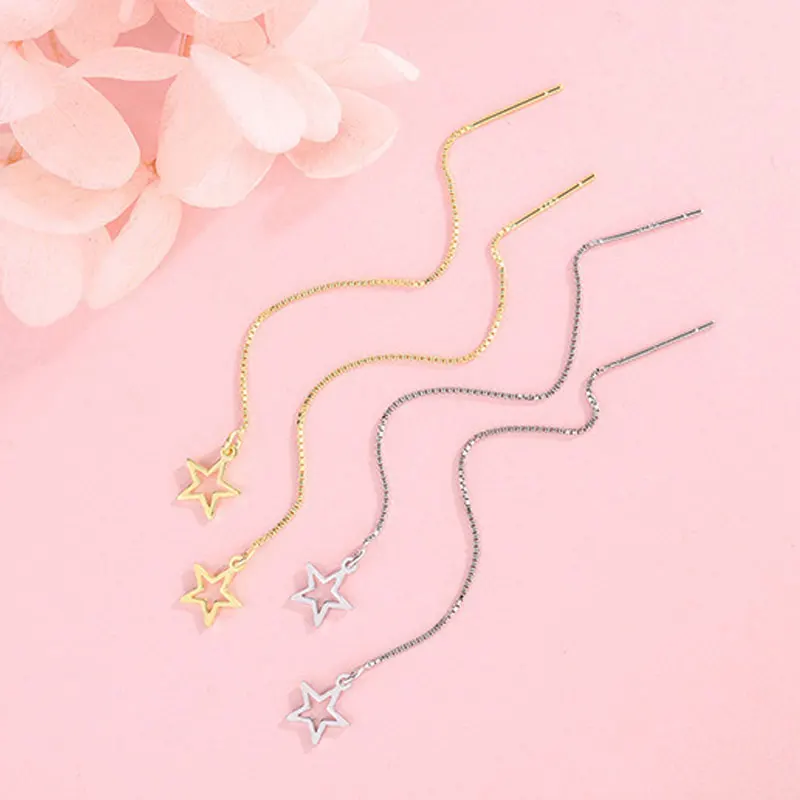 Custom Pattern Ear Threader Earrings Stainless Steel Long Chain Dainty Star Ear Wire For Women Christmas Gift Skin Friendly