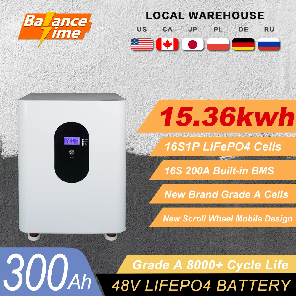 New 48V 300Ah LiFePO4 Battery 16S Built-in BMS 51.2V 200Ah 120Ah 100Ah Lithium Battery Suitable for Most Inverters No Tax&Vat