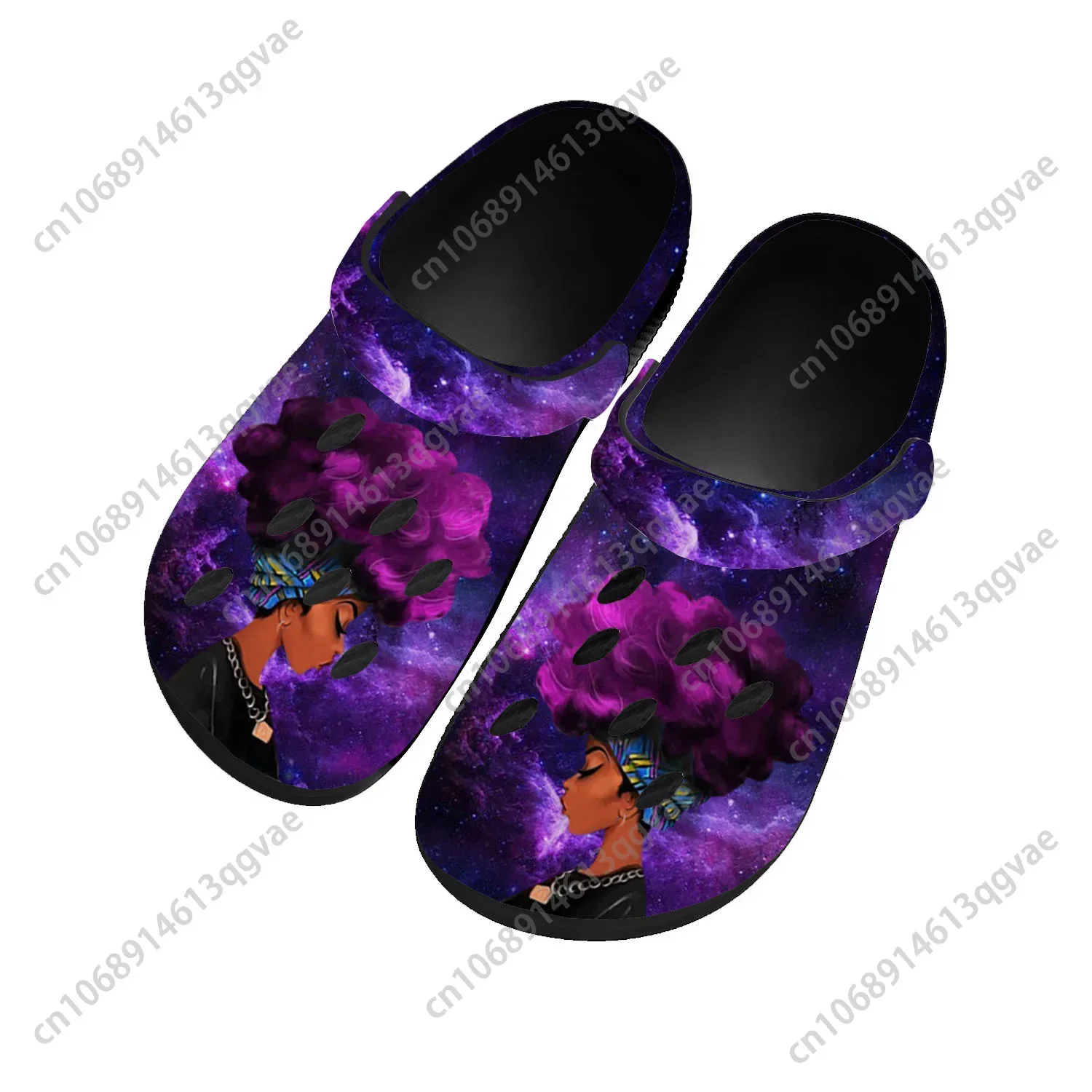 

African Woman Black Pop Home Clogs Custom Water Shoes Mens Womens Teenager Shoe Garden Clog Breathable Beach Hole Slippers Black