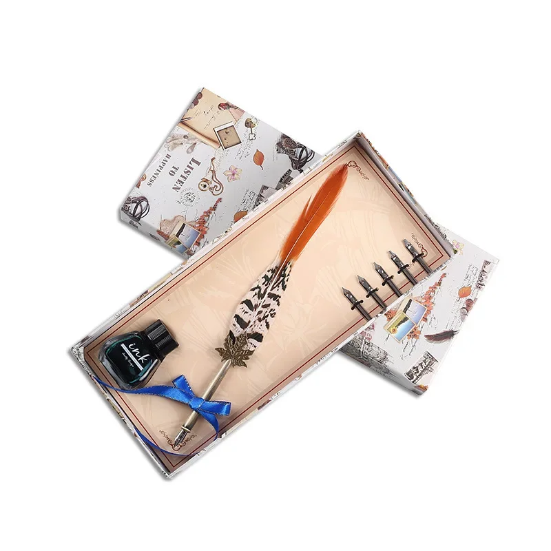 

European-Style Vintage Feather Pen Business Dipped Sign Pen Graduation Gift Pen Souvenir School Supplies Stationery