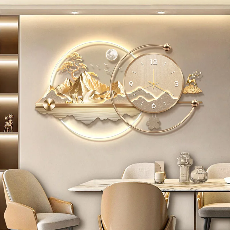 Led Metal Wall Art Wall Watch Luxury Digital Living Room Interior Aesthetic Clock Wall Chinese Style Round Horloge Home Decor