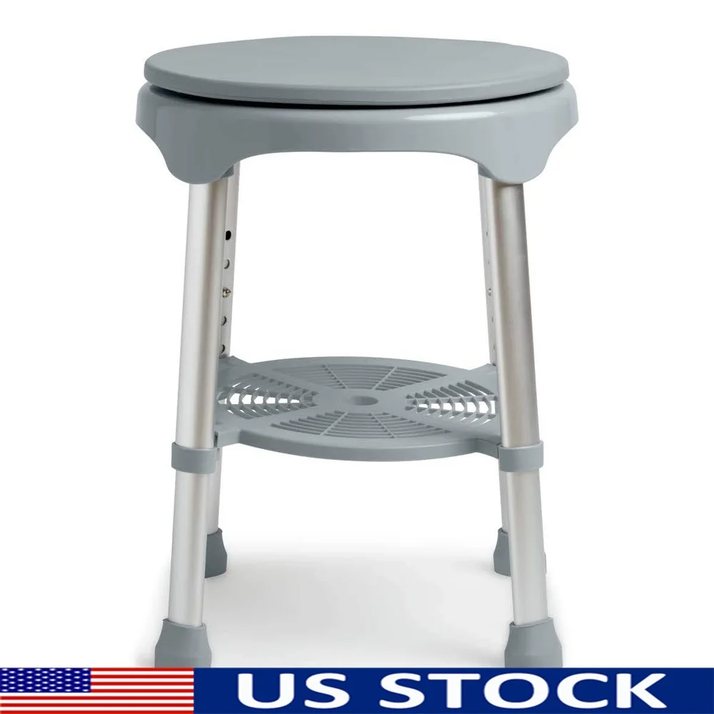 

Durable Aluminum Frame Shower Stool Round Swivel Slip-Resistant Adjustable Height Compact Design Supports 300lbs Easy Assembly