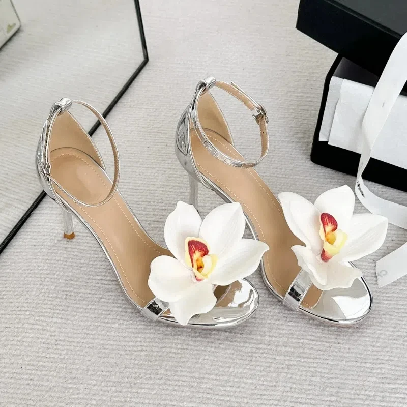 

New Spring and Summer Women's High Heels Flowers Round Toe Open Toe One-strap High Heel Sandals for Women