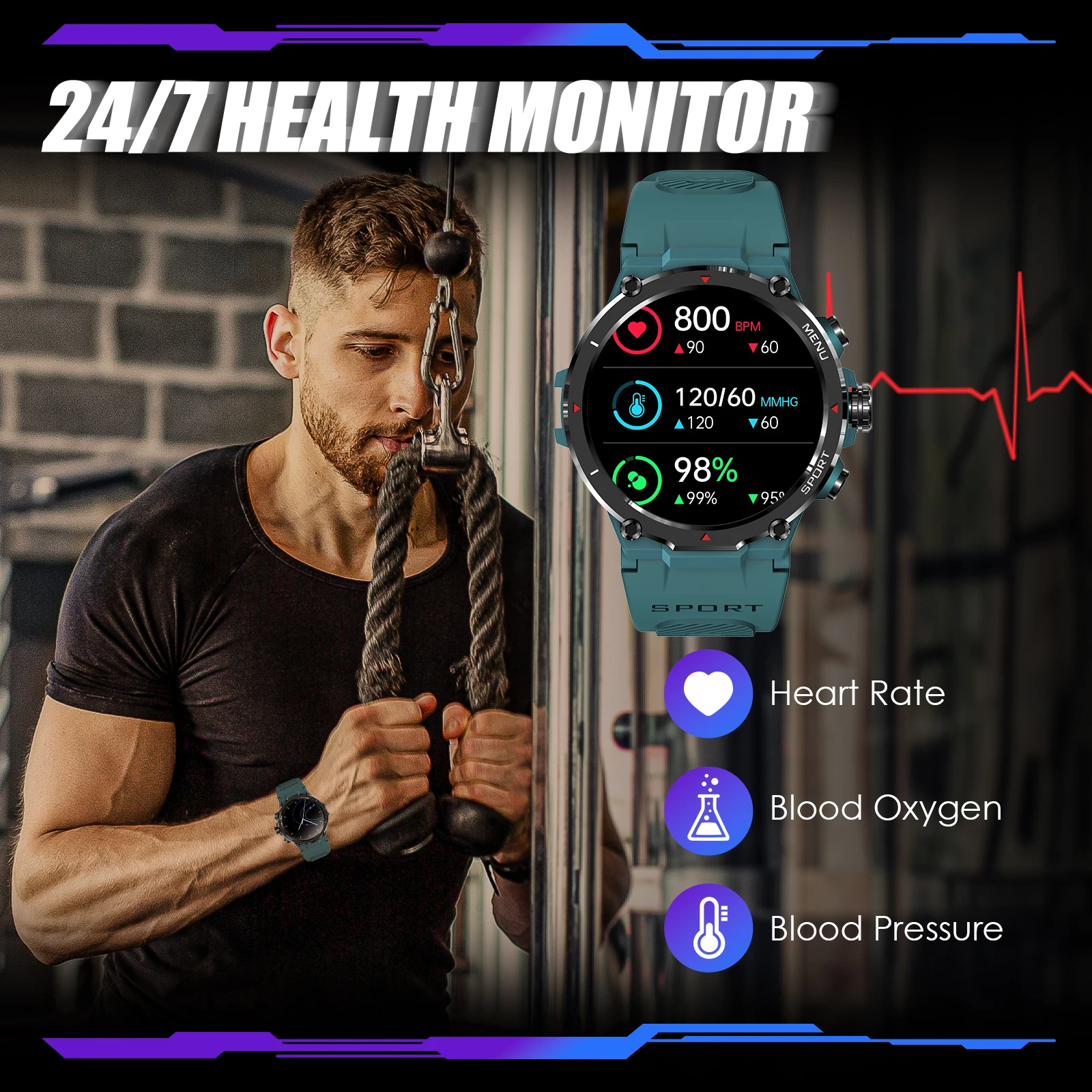 EIGIIS Military Smart Watch for Men 1.32’’ HD Rugged Fitness Tracker with Heart Rate Sleep Monitor Pedometer Sports smartwatch
