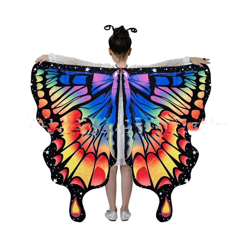 Butterfly Wings Girls Halloween Cape Kid Costume with Mask and Antenna Headband Fairy Dress Up Concert Show Clothes Princess
