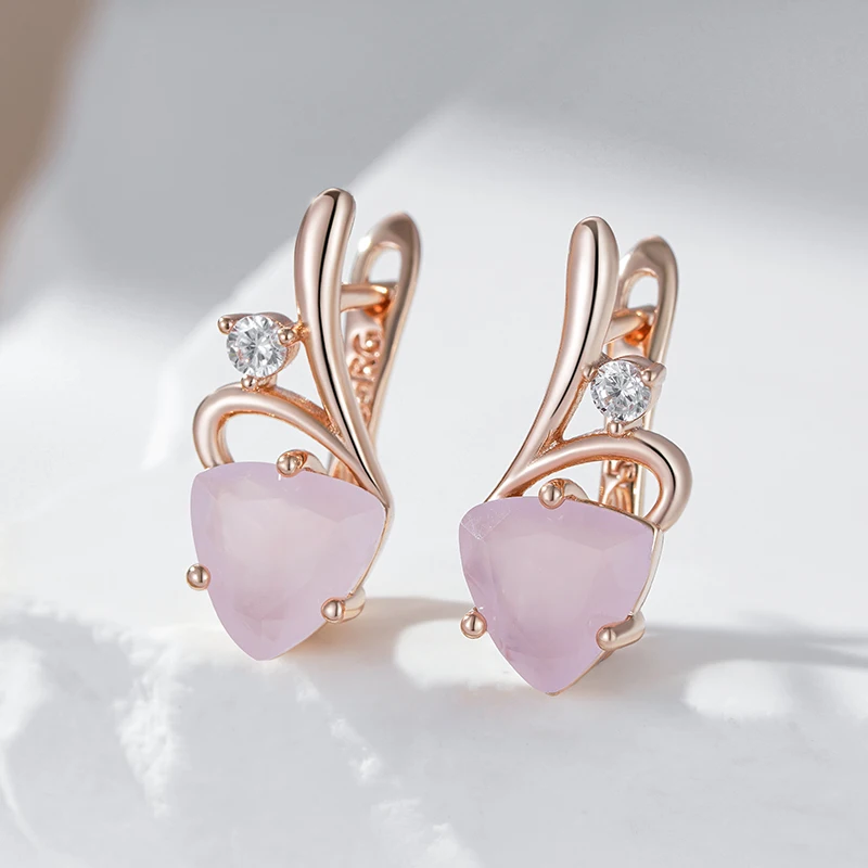 Kinel Hot 585 Rose Gold Color Drop Earrings for Women Unusual Pink Natural Zircon Accessories Fashion Daily Vintage Jewelry