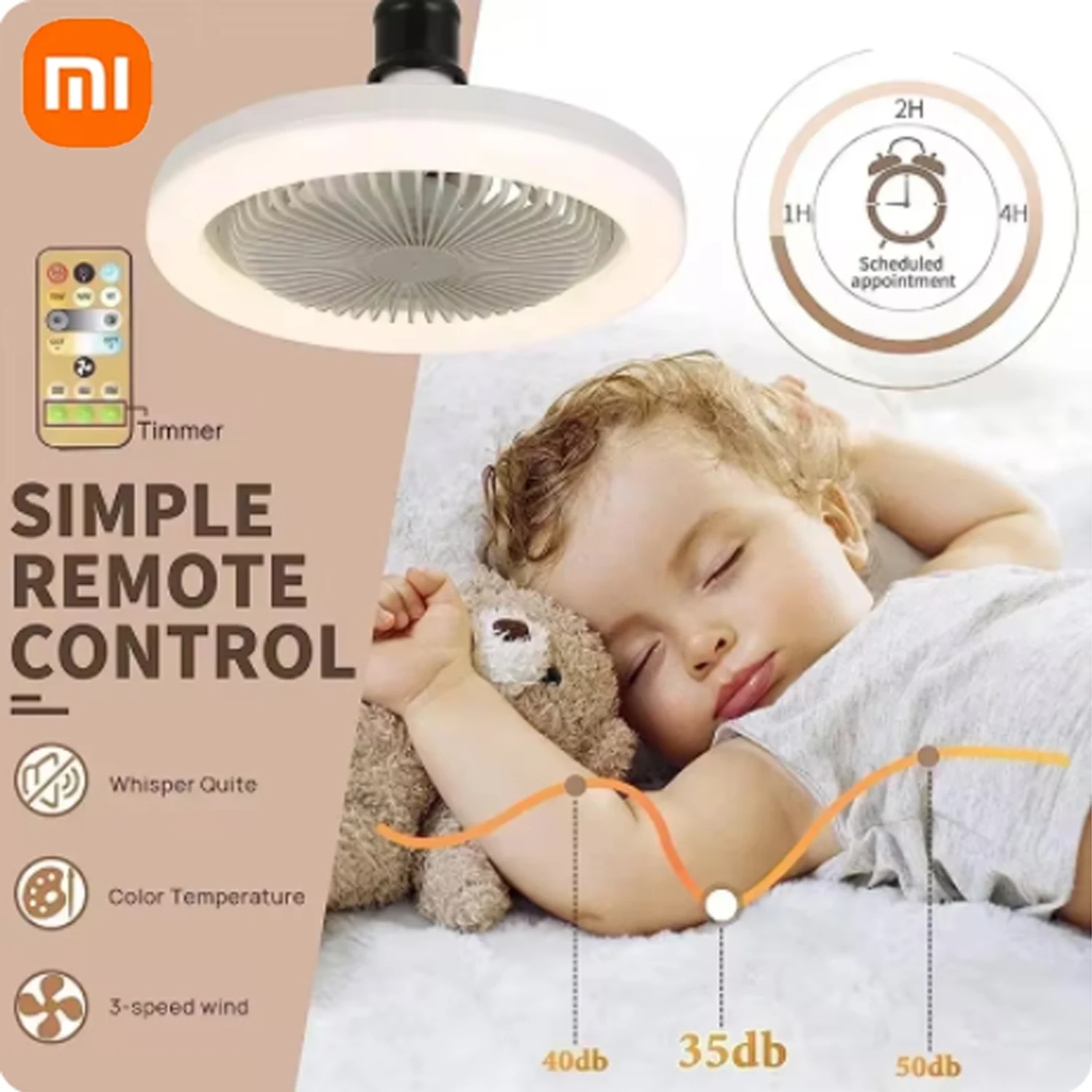 Xiaomi Ceiling Fan Light with Remote Control 2 in 1 Multifunctional Modern Adjustable Electric E27 Ceil Fan with Light for Home