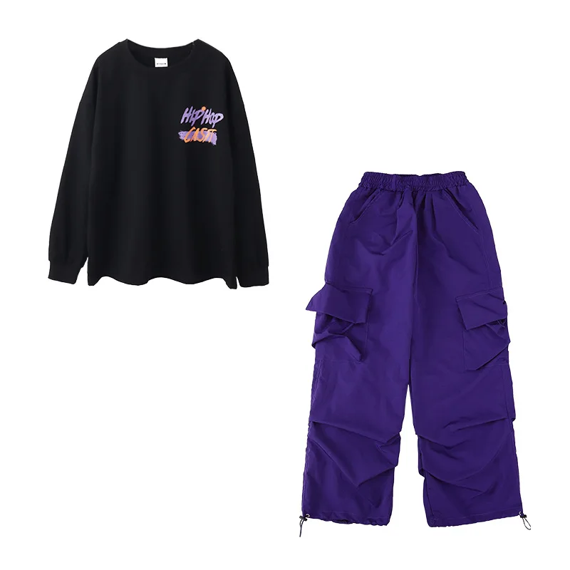 طفل الهيب هوب الملابس السوداء خطابات البلوز الأرجواني جيوب عادية Ruched البضائع السراويل لفتاة صبي الجاز ملابس رقص الملابس #5