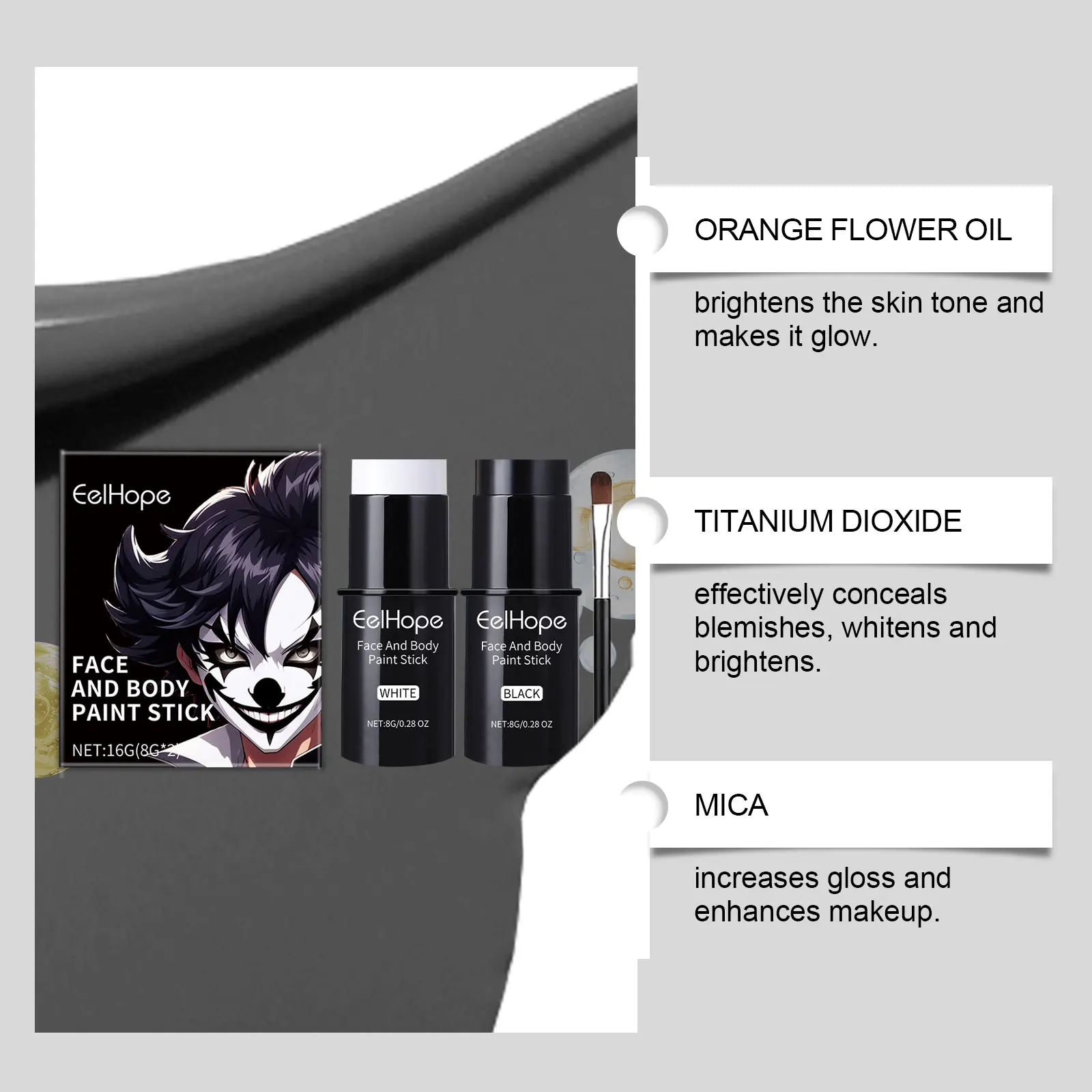 Halloween Body Painting Paste Facial Water-soluble Face Stage Painting Stick Face Body Black and White Painting Stick