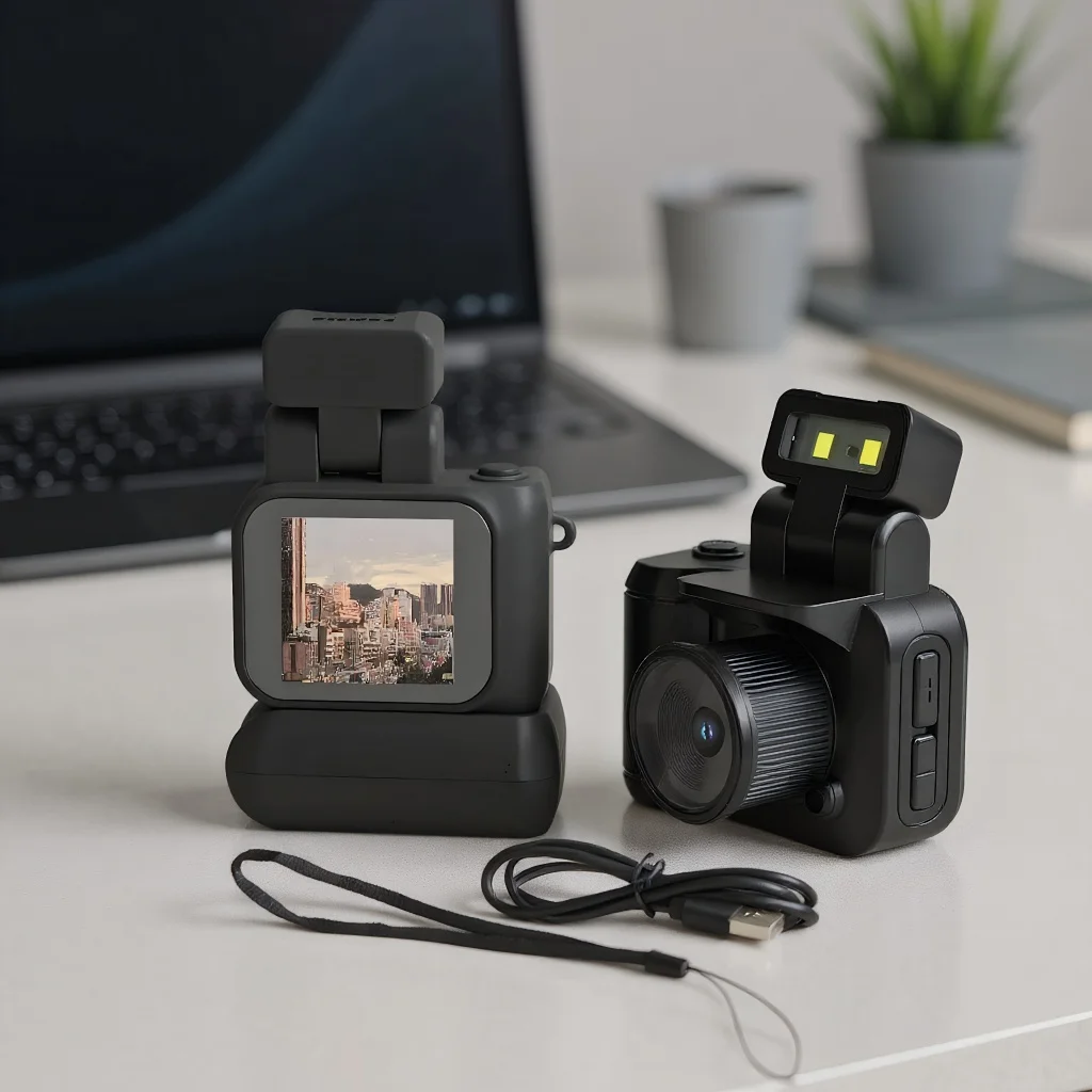 

Мини-цифровая камера с экраном, ультракомпактная камера 1080P HD в стиле ретро со вспышкой и аккумуляторной док-станцией