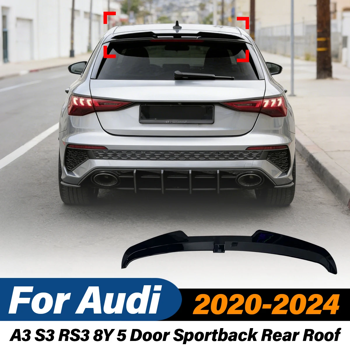 

Для Audi A3 S3 RS3 8Y 5-дверный Sportback 2020 2021 2022 2023 2024 Автомобильный задний спойлер на крышу Спортивный спойлер из АБС-пластика Комплект модификации кузова