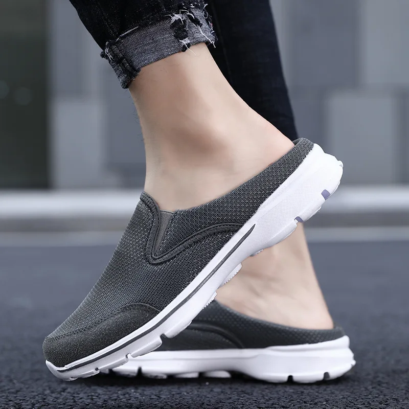 Men Casual Mules Super Light Mesh Slippers Closed Toe Half Slipper Breathable Male Flats Shoes Outdoor Slip-on Footwear