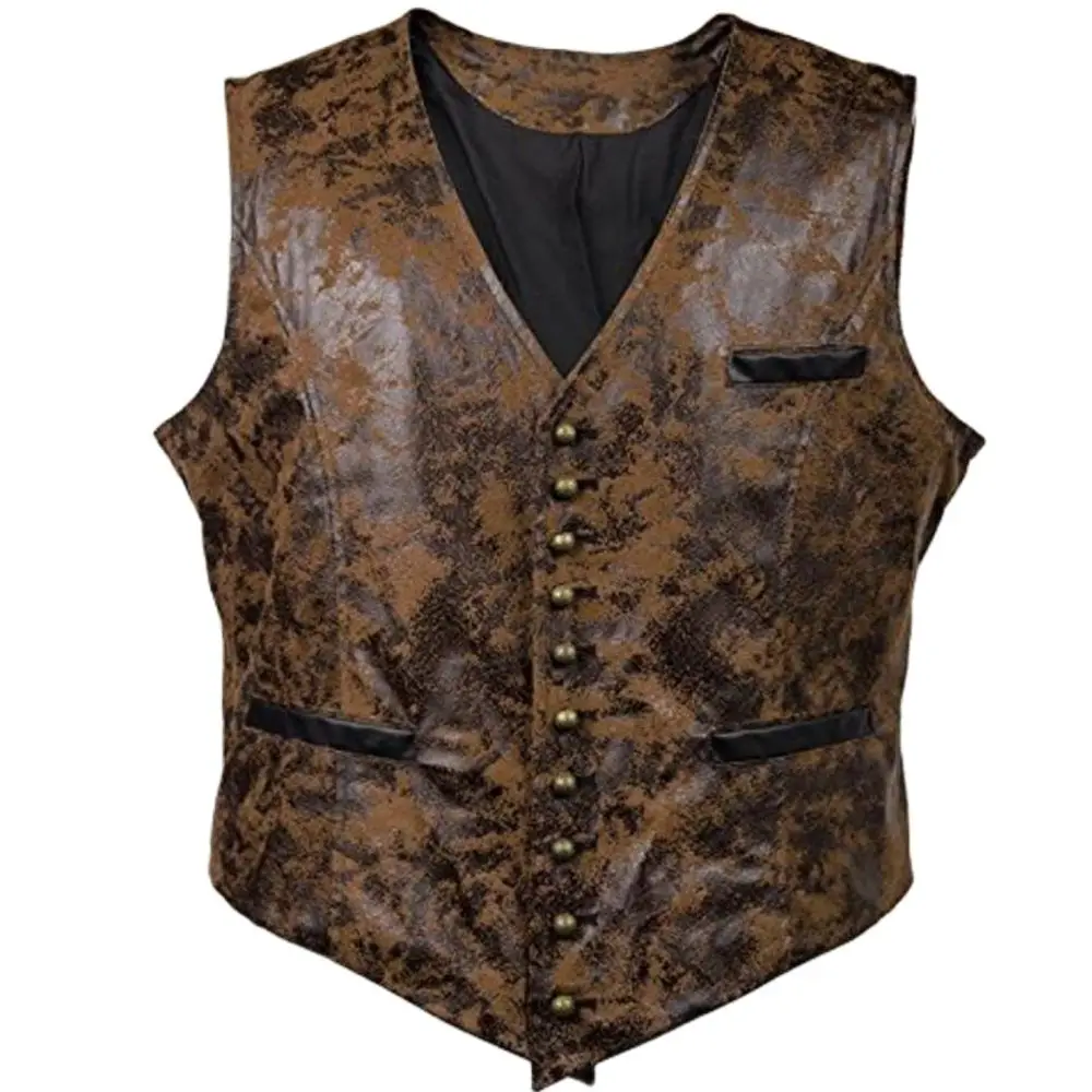 Mens Steampunk Cosplay Costume Vests Sleeveless Jackets New Rivet Button Faux Leather Cowboy Waist Coat Chalecos Para Hombre