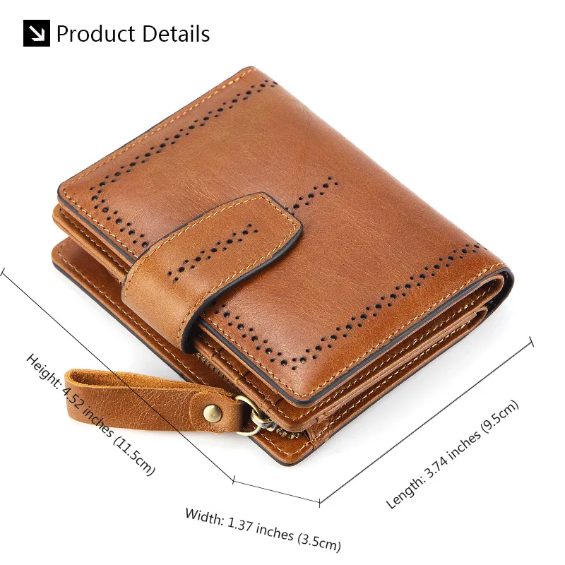 New RFID Genuine Leather Short Zipper Wallet Oil Wax Cowhide Card Holder High-Level Protection Wallet