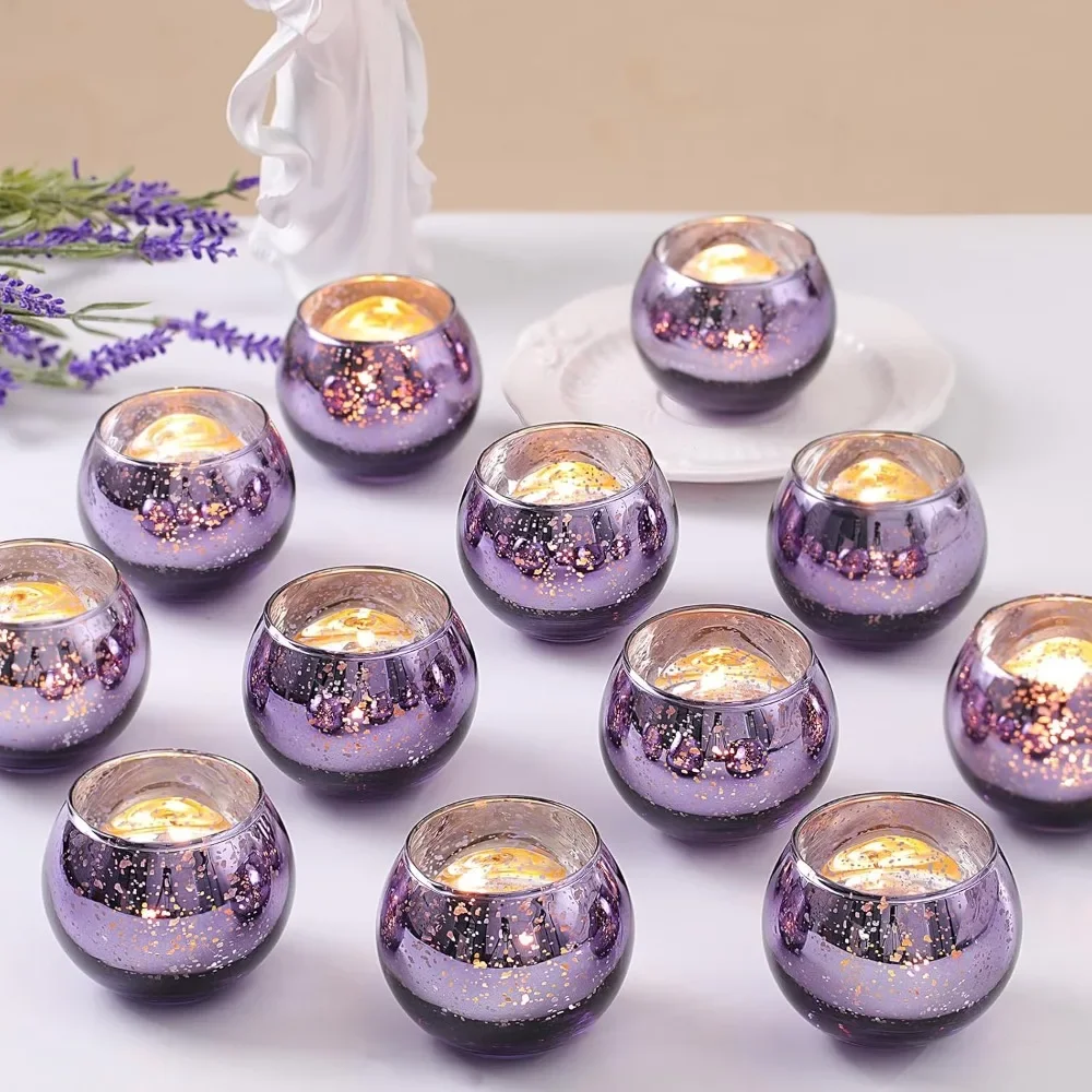 Round Gold Mercury Glass Tea Light Candle Holders 6/12Pcs Votive Holder Wedding Table Centerpiece Decor