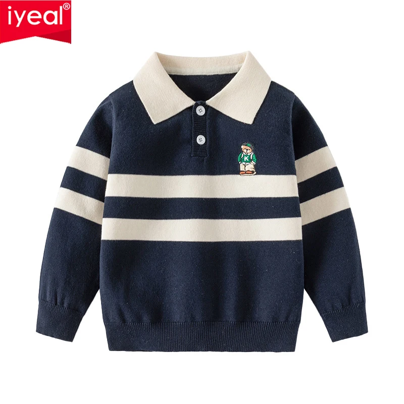 

IYEAL Baby Sweater Fashion Turn-down Collar Knitted Cardigan Jacket Sweater Coat Boys Cardigan Autumn Winter Clothes 2-7 Years