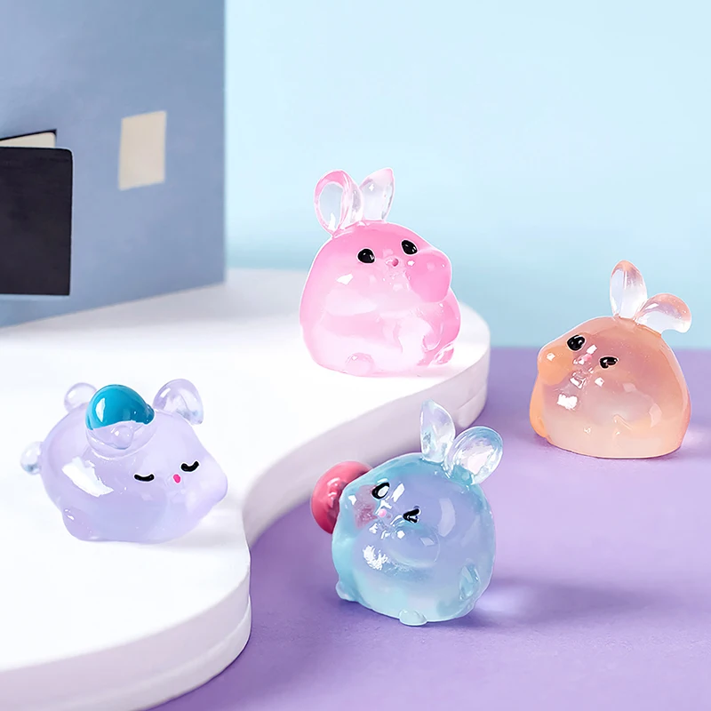 3 sztuk/worek Kawaii Mini królik żywiczny Cartoon miniaturowe Terrarium figurki świecący Ornament do dekoracji domu i samochodu akcesoria