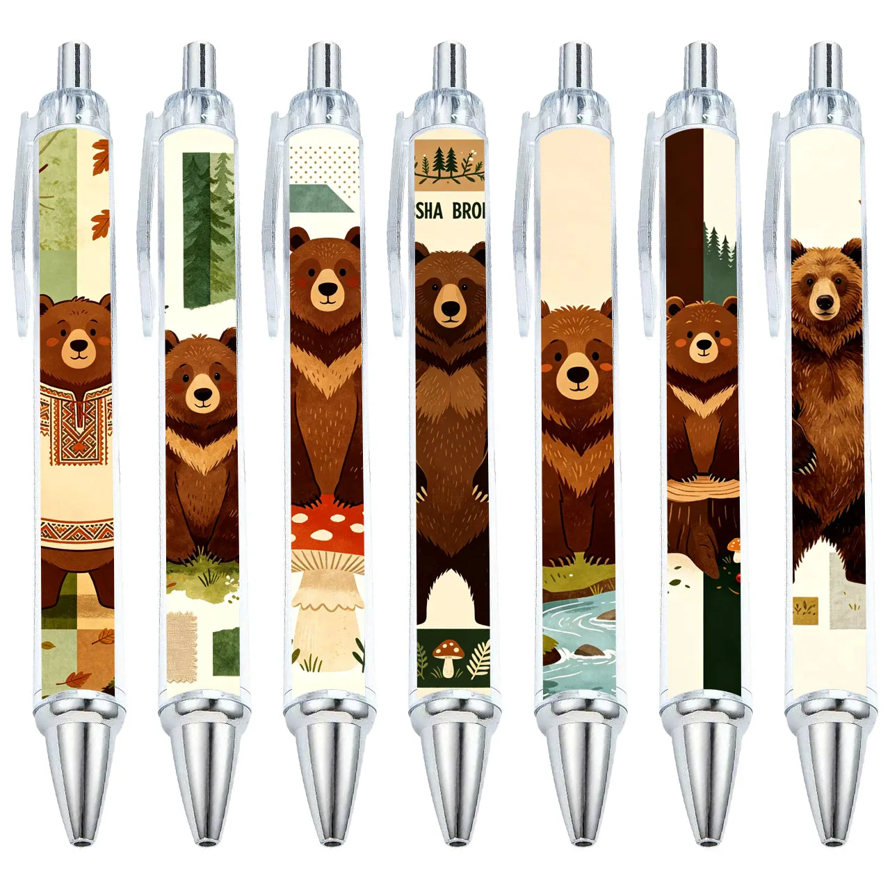 7 pieces / 14 pieces Nordic-style brown bear pattern ballpoint pens. Creative little bear rollable ballpoint pens.