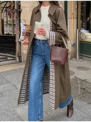 Phantasy Women Trench Plaid Lining with Pocket Wind Coats Women Long Sleeved Coat 2024 Autumn chic High Street Overcoat