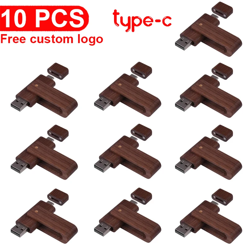 

10PCS/LOT TYPE-C 2 in 1 USB Flash Drive 128GB Free Custom Logo Pen Drive 64GB Rotatable Wooden Memory Stick 32GB Creative Gift