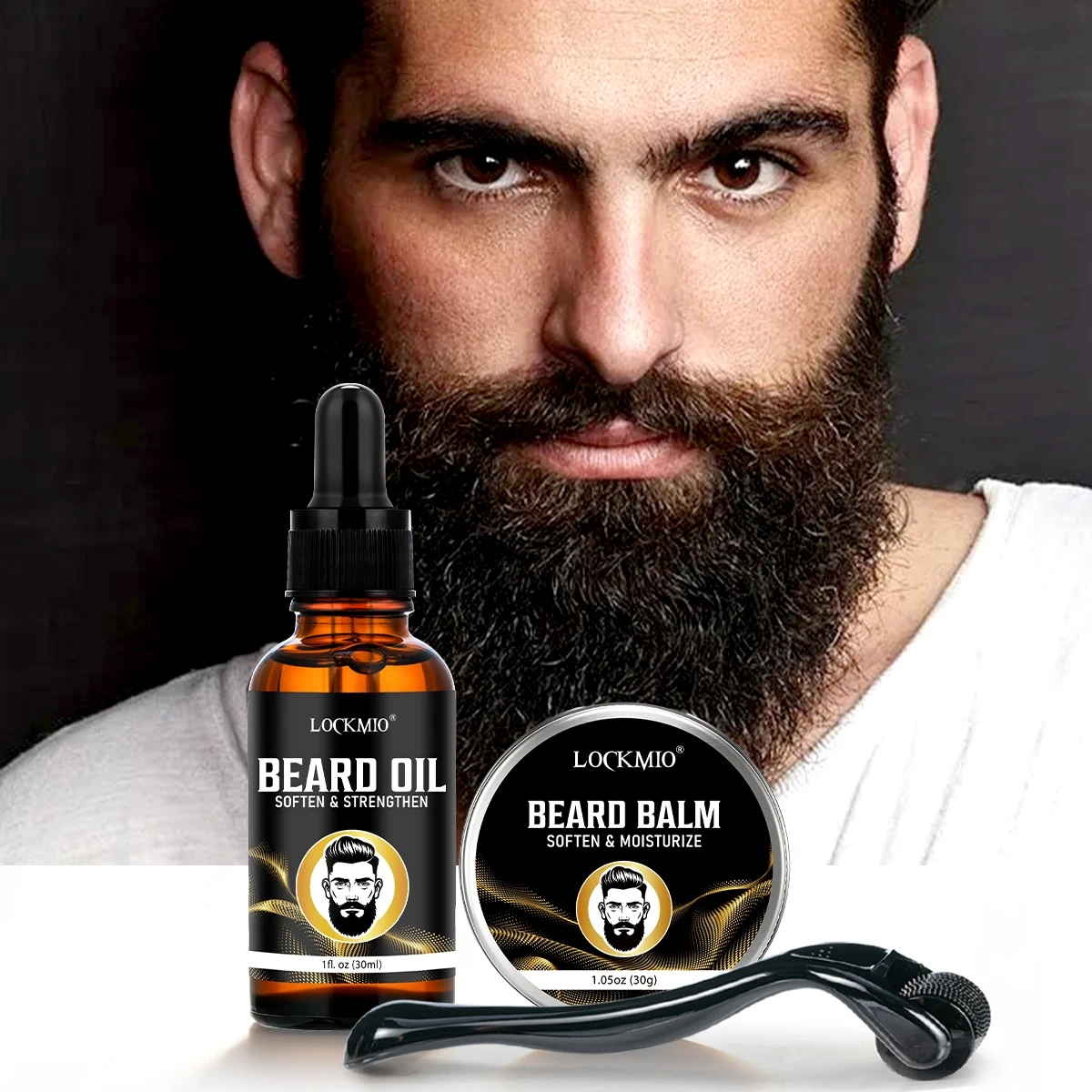 LOCKMIO 30ml New Facial Hair and Beard Growth Oil Is Suitable for Men's Thick, Soft, Smooth, Nutritious Beard Oil Beard Care Kit