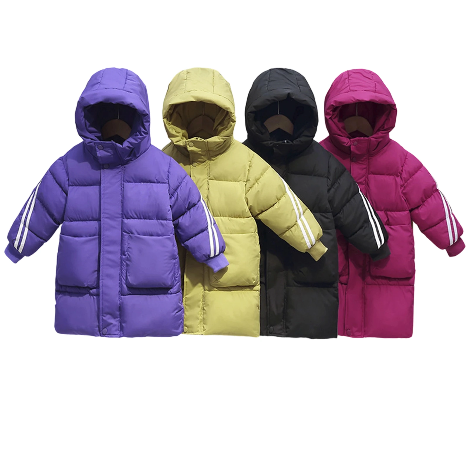 New Kids Clothes Coat Thickened Mid-length Hooded Coat For 3-12y Boys Girls Multi-colors Children Winter Warm Outerwear