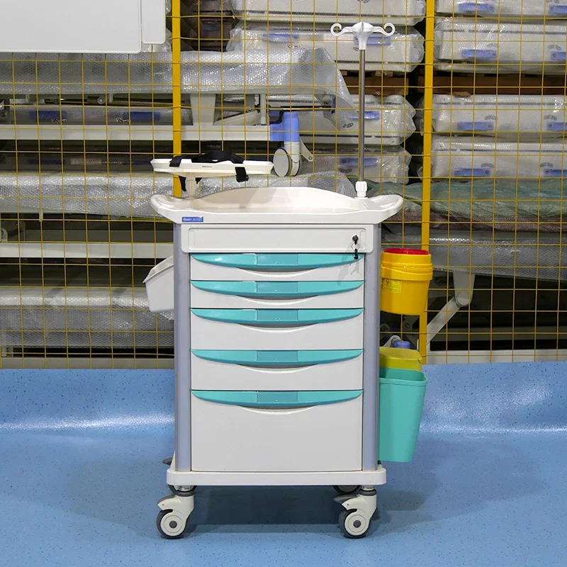 Emergency Medicine Cart Drawer Abs Resuscitation Trolley Medical Equipment For Clinic