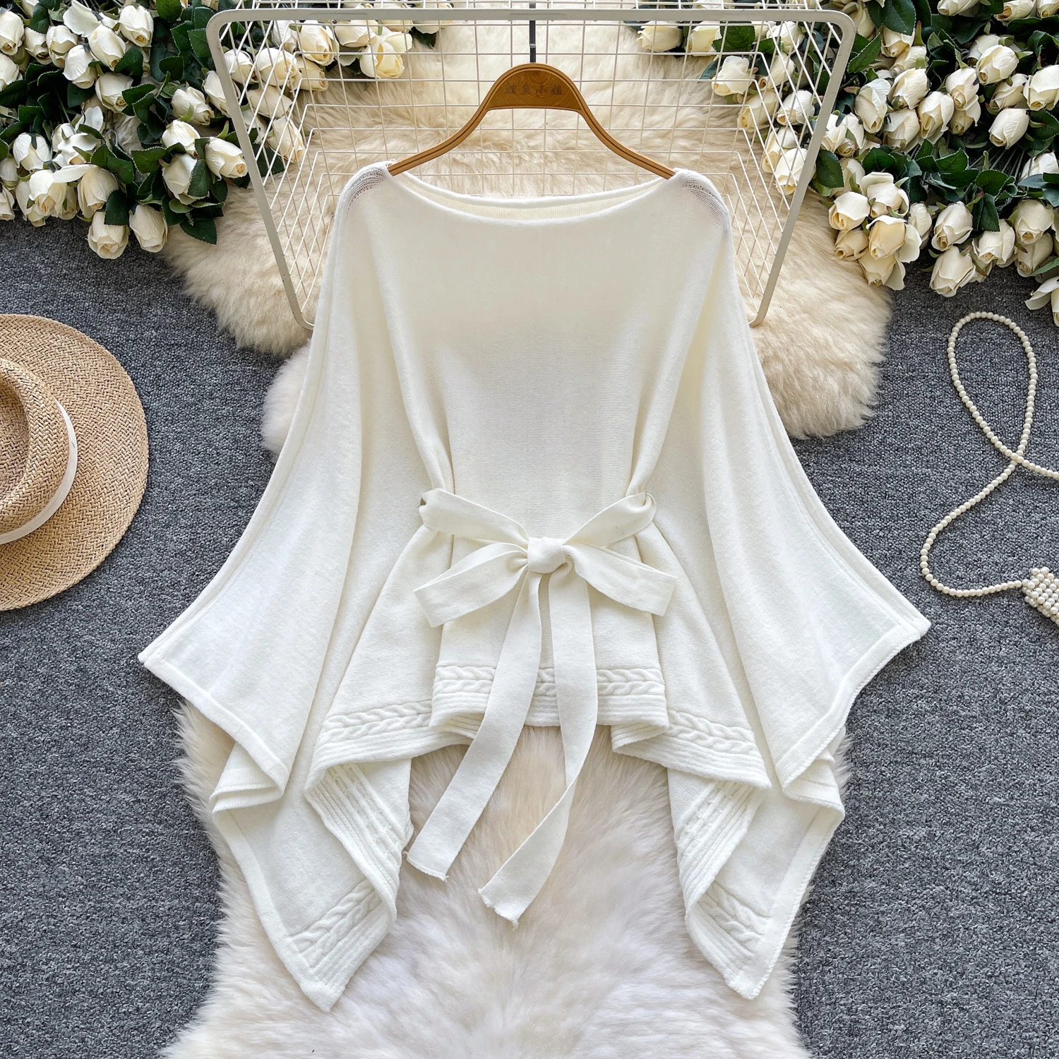 

Женский вязаный плащ с повязкой на талии, свитер, топы, женские зимне-осенние роскошные модные накидки с разрезом на шее, женские асимметричные свитера