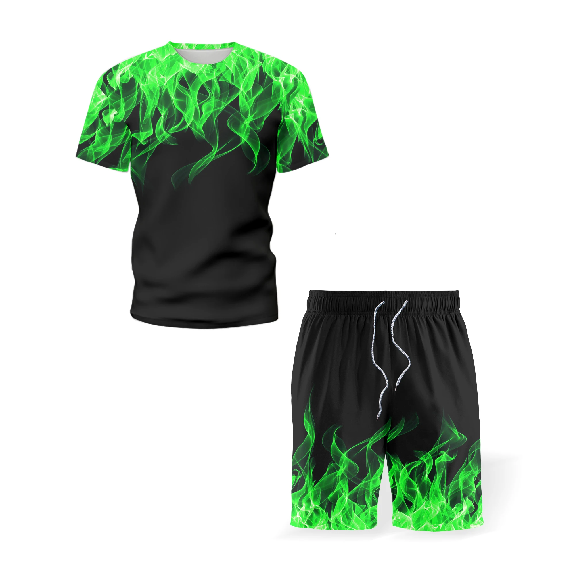 kids Sets Flame Fire 3D Print T-Shirts Beach Board Shorts Fashion Swimwear Girls Boys Streetwear Casual Tees Tops Suits Clothing