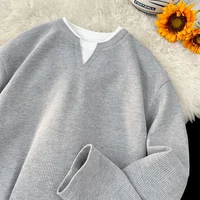 Casual Men Waffle‑Knit Mock Layer Long‑Sleeve Tee Notch V‑Neck Relaxed Fit Fake Two‑Piece Daily Pullover Shirts 2