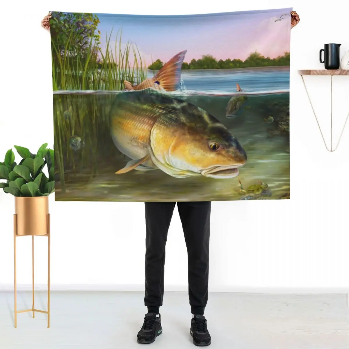 

Redfish in the Reeds Throw Blanket Soft Plush Blanket as Housewarming Gift