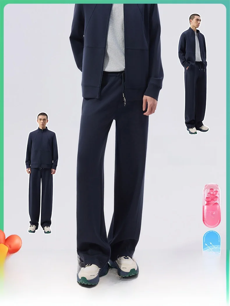 

New 2026 Men's Sport Pants Thin Straight Leg Casual Loose Fit High Waist Elastic Waistband Cool Leather Simple Design Long Tr...