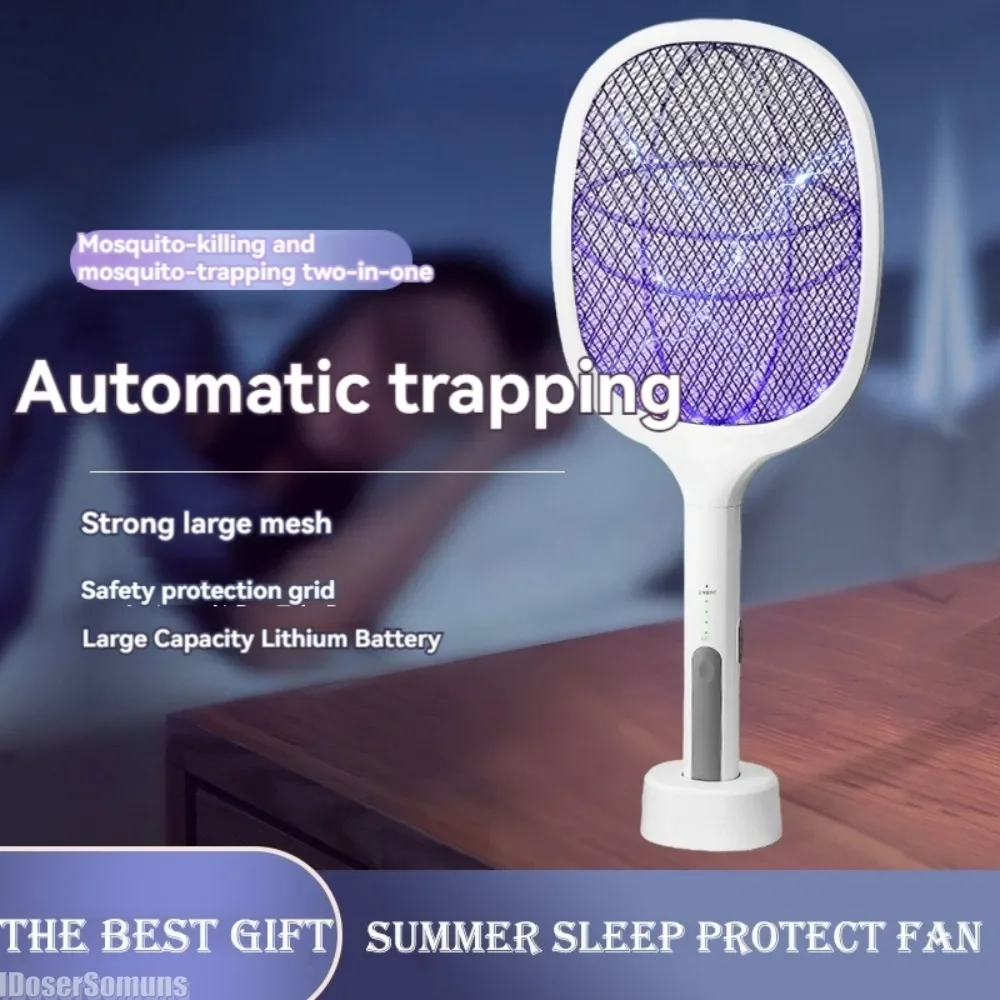 

2-In1 Mosquito Racket Fly Electric Mosquito Swatter Multi Functional Usb Rechargeabl Adjustable Angle Summer Sleep Protect Fan