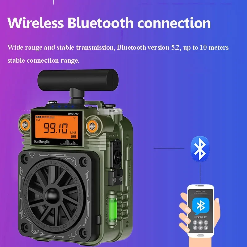 Hanrongda HRD-777 FM MW SW VHF WB Récepteur Radio Bluetooth Book ine Bande pouvez-vous roscope Du Bout Des Doigts Mini Radio Multifonction Mini Haut-Parleur