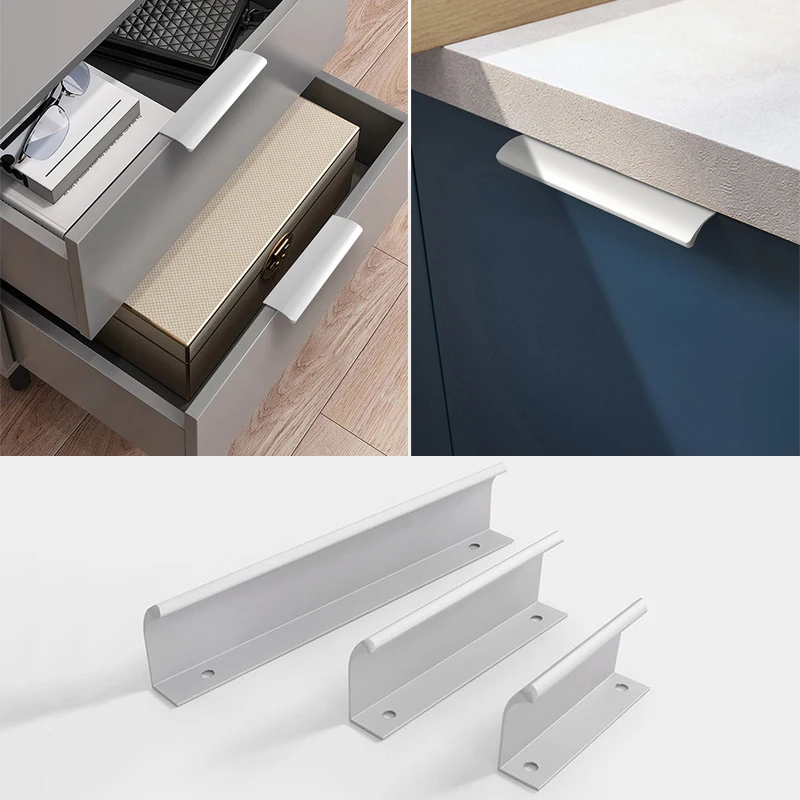 Silver Aluminum Invisible Handle Kitchen Cupboard Pulls Drawer Knobs Bedroom Door Furniture Handle Hardware Long Handles