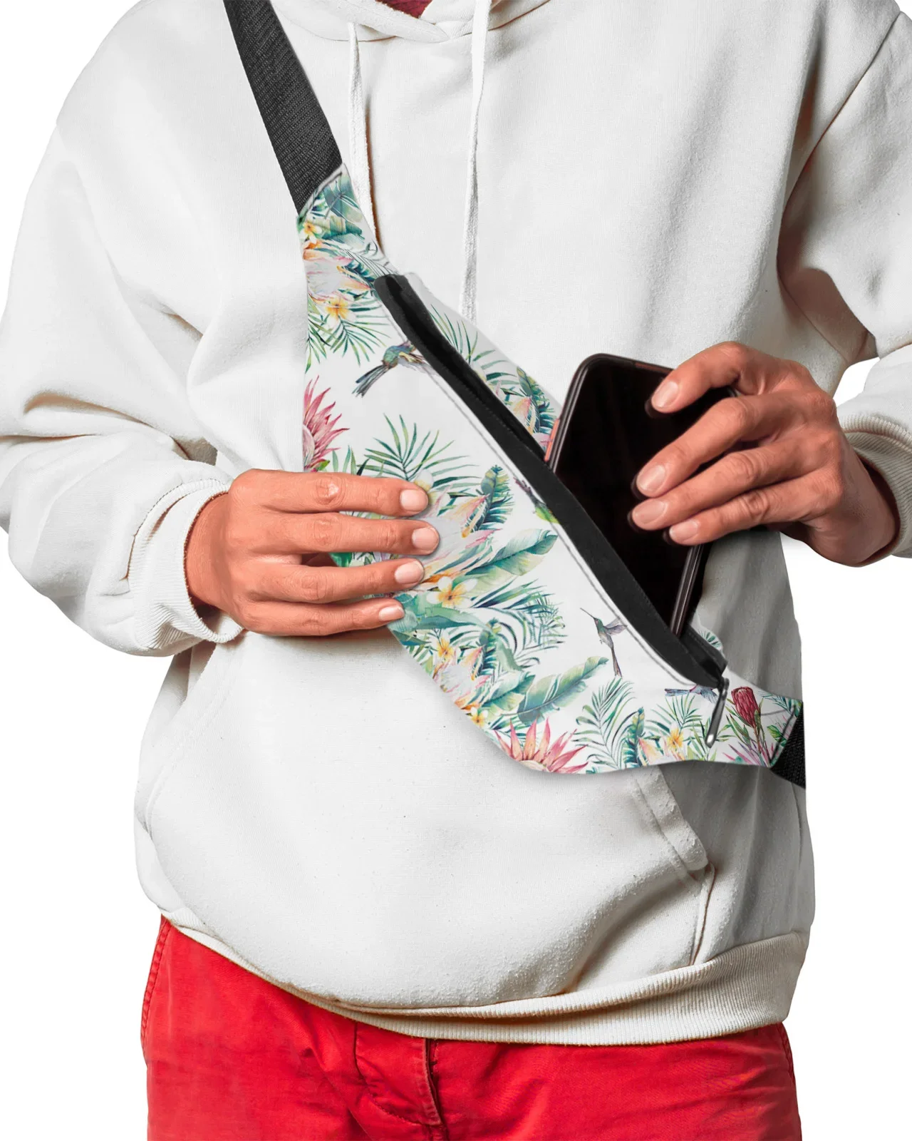 Idyllic Tropical Plants Flowers Hummingbirds Men Women Waist Bag Fanny Pack Belt Bag Wallet Pouch Waterproof Banana Hip Bags