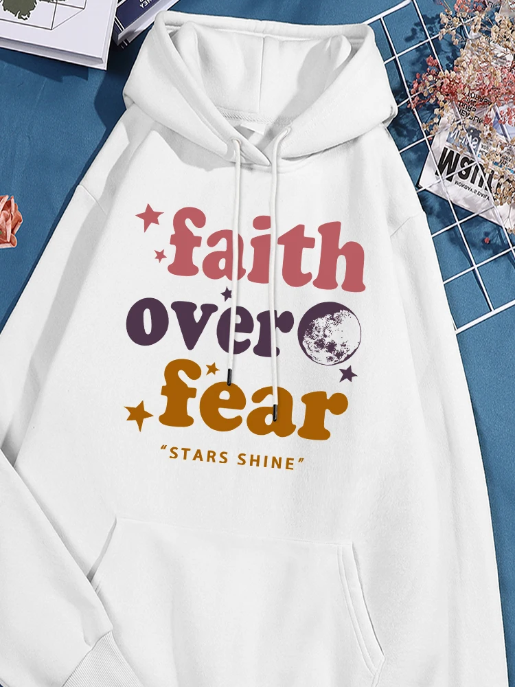 

Женская толстовка с рисунком Faith Over Fear, повседневная спортивная свободная удобная спортивная одежда модные свитеры, универсальная толстая одежда с карманами