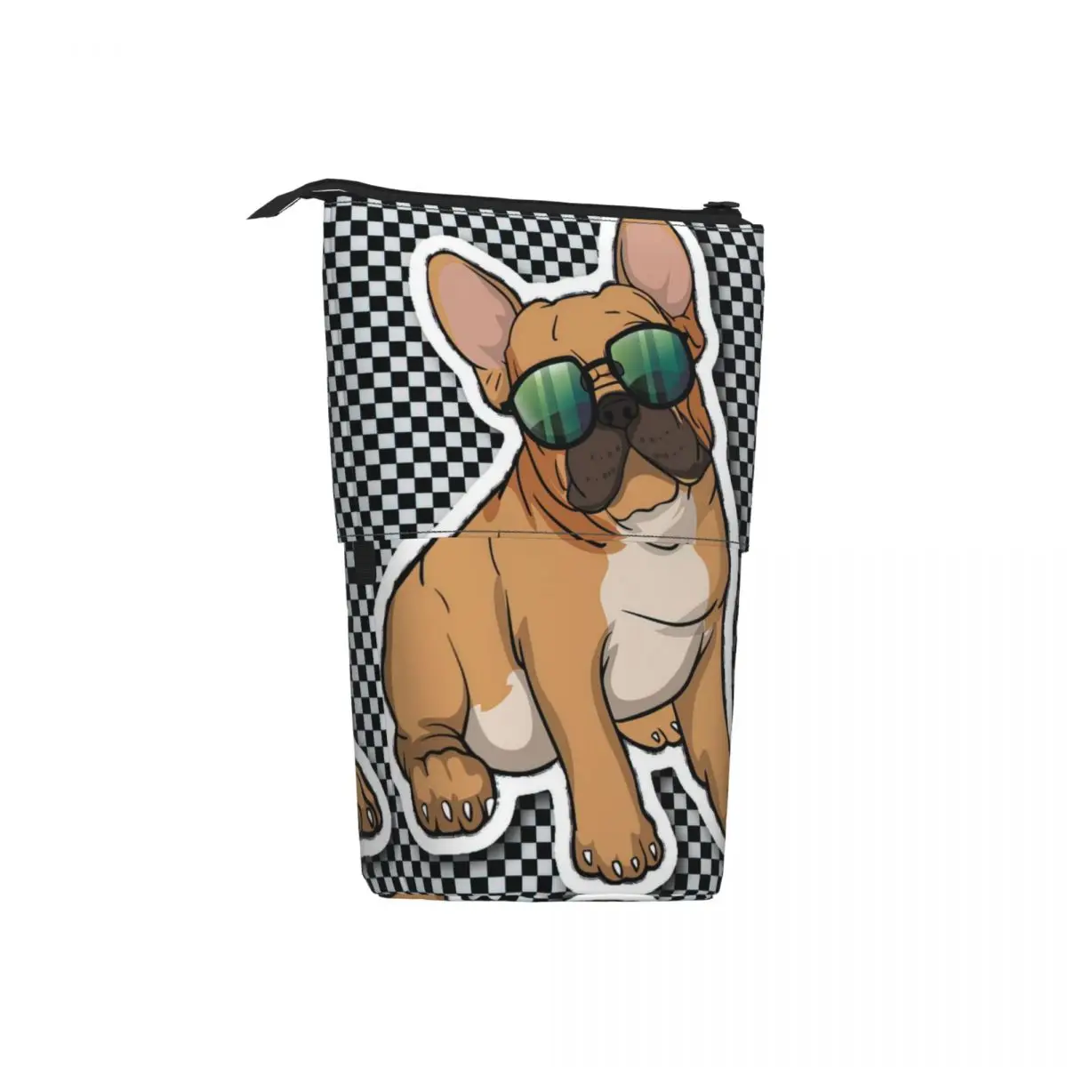 Bulldog americano Pen Box Escola Estudante Zipper Pen Bag Criança Papelaria Saco Lápis Retrátil Vertical Pencase