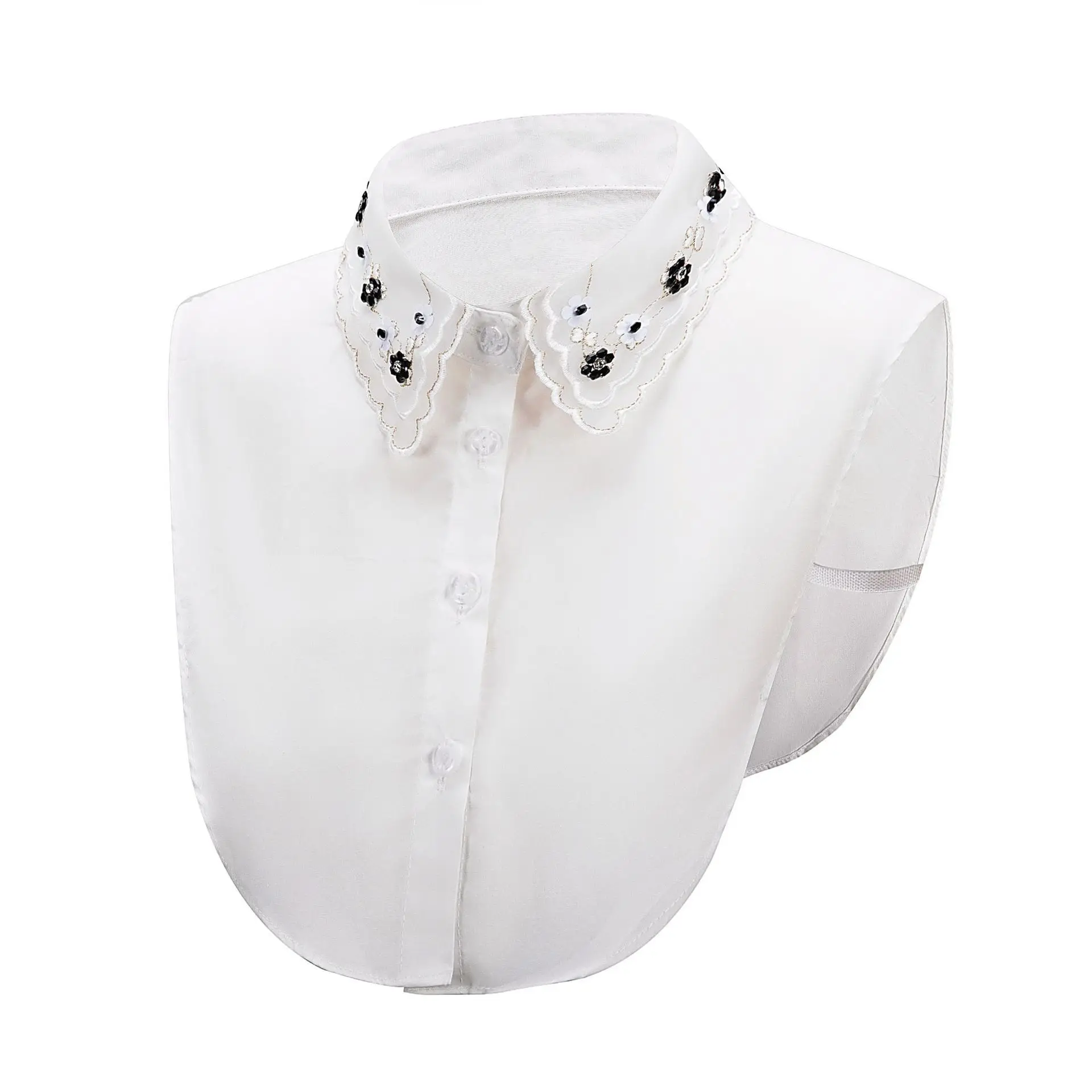 Korean Women's Spring And Autumn Winter Rhinestone White Cotton Shirt With Fake Decoration Collar