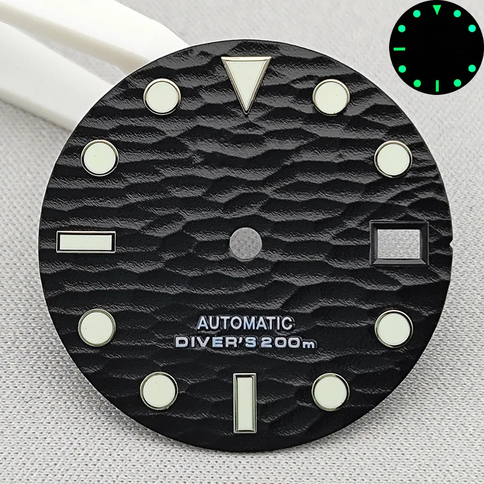 Alta qualidade verde luminoso nh35 dial 28.5mm mostradores de relógio se encaixa para nh35/nh36/4r/7s movimento masculino relógio acessórios