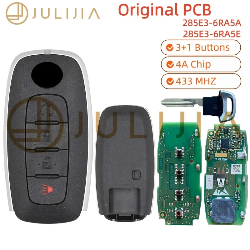 Original PCB For Nissan Rogue 2023 2024  2025 Genuine Smart Remote Key 4 Buttons 4A Chip 433MHz FCC ID 285E3-6RA5A  285E3-6RA5E