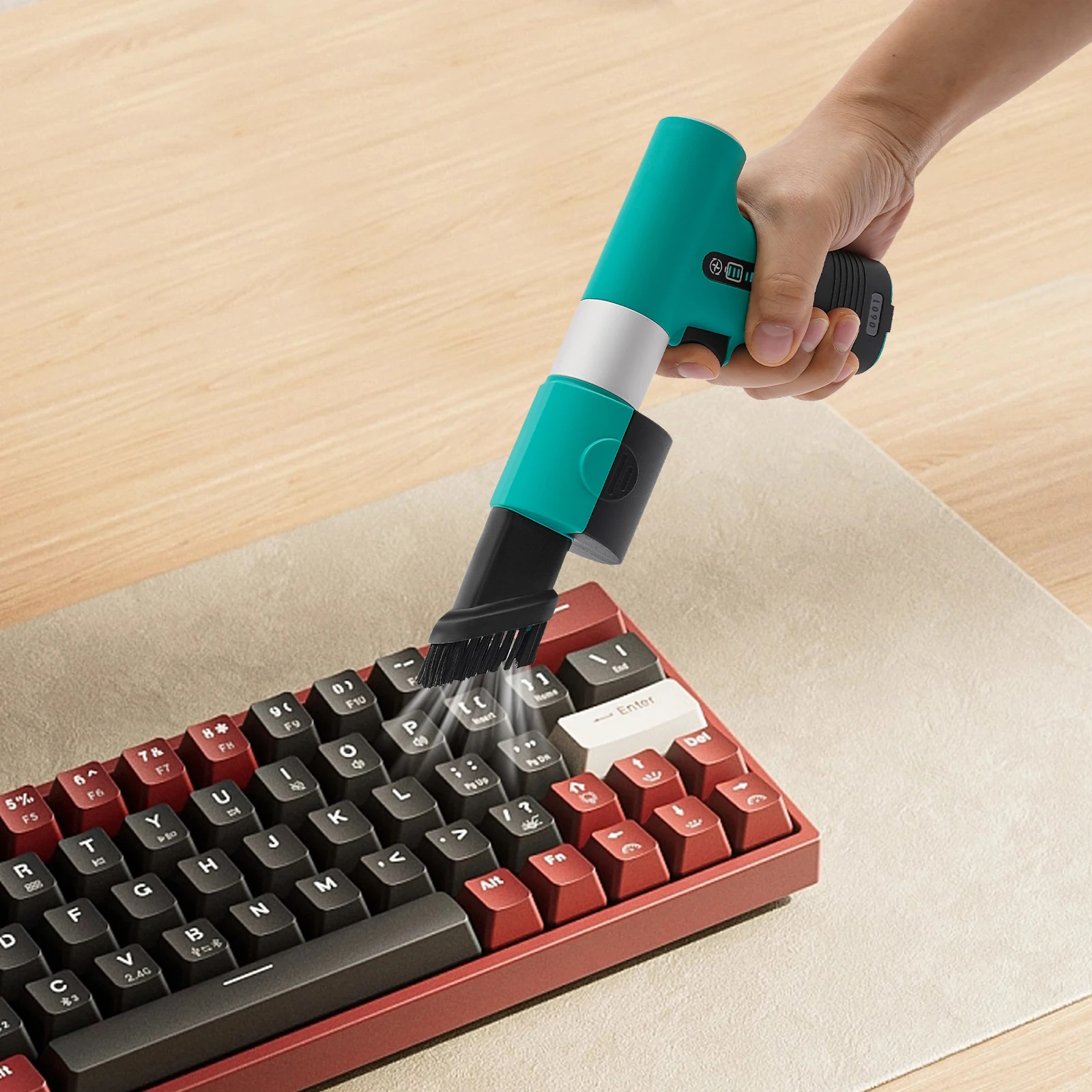 

Green/Grey Electric Air Duster Set 150W Compressed Air Duster Blowing & Vacuuming 2-in-1 Cleaner Rechargeable Air Blower