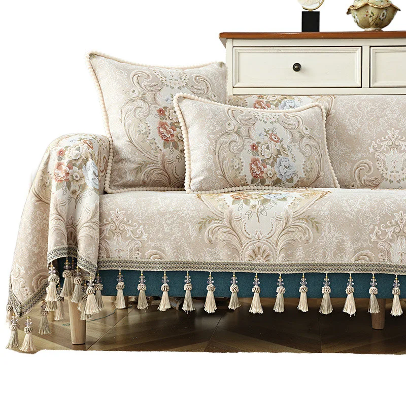 French Style Luxury Ruffled Flower Printed Thicken Non-Slip Patchwork Sofa Cushion Covers